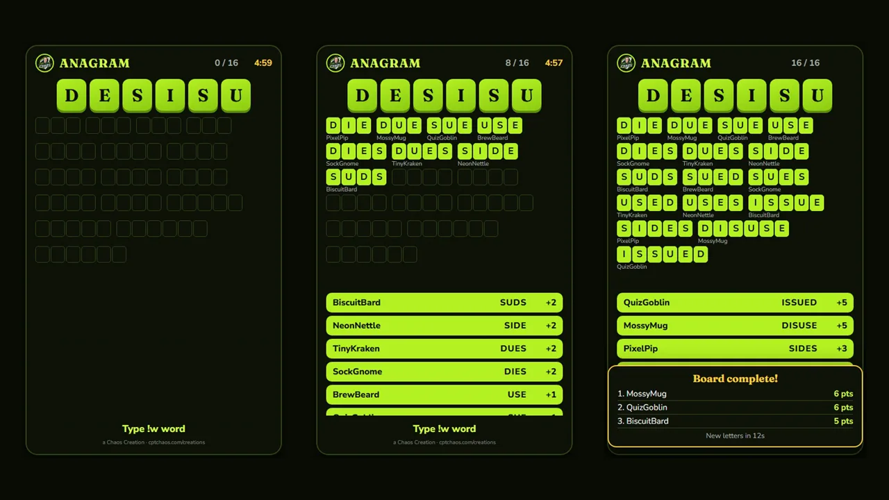 Three Anagram boards